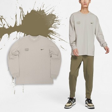Nike 長袖 NSW Shirts 奶茶色 黑 男款 薄長T 上衣 純棉 寬鬆 FN7095-072
