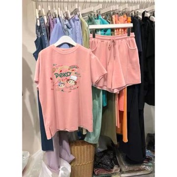 純棉休閑運動套裝女短袖短褲2025夏季新款卡通減齡學生寬松兩件套