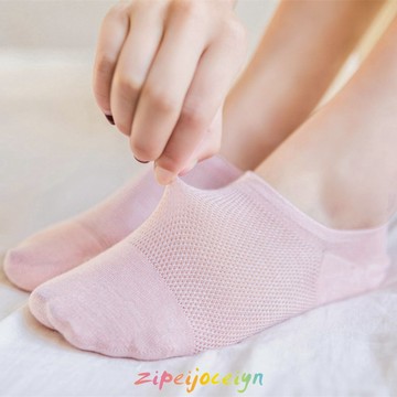 日系 全棉 純色 網眼女襪子 女士隱形襪 硅膠防滑 船襪