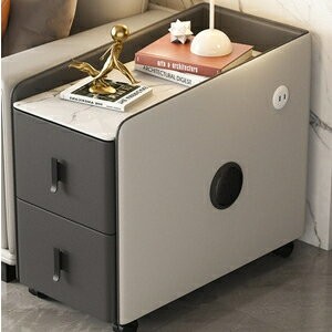 沙發櫃 側邊櫃 儲物櫃 輕奢巖板客廳實木邊櫃可移動 簡約現代茶幾充電櫃