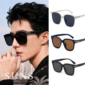 【SUNS】時尚線條感方框太陽眼鏡 TR90偏光墨鏡 大框顯小臉 輕量/抗UV(2032)