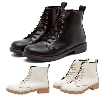 【白鳥麗子】靴子 MIT時尚皮革拚色繫帶側拉鍊低跟短靴 店長推薦