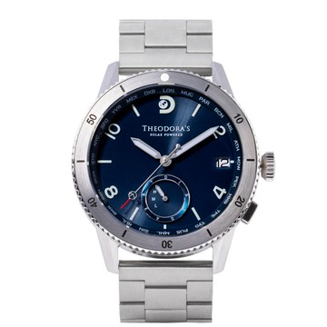 Discovery 探索城市 太陽能夜光潛水單眼腕錶 深海藍-鋼鍊帶銀