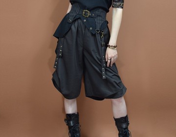 蒸汽朋克 哥特風復古 條紋中性休閒五分褲