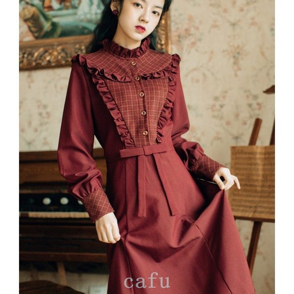 英国のお嬢様のように着ワンピース マキシワンピース春 Munijesus Gob Pe