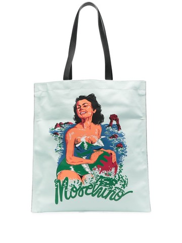 Moschino - illustration-print leather tote - men - Calf Leather - One Size - Blue