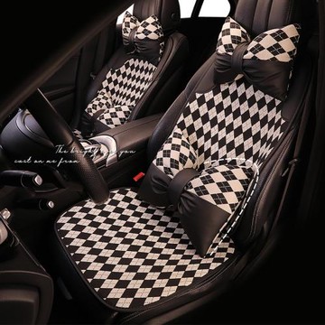 汽車坐墊四季通用座套簡約菱格女士車內亞麻座墊子冬季小車座椅套