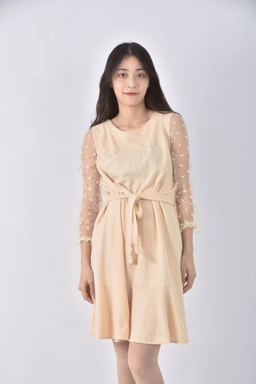 (S) pink拼色橘色洋裝