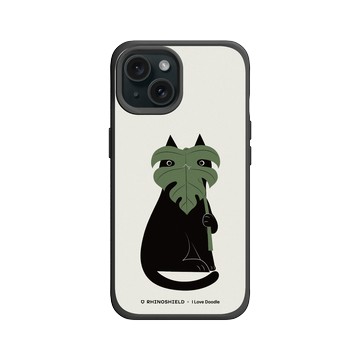 iPhone 15 SolidX 黑 - ilovedoodle (Lim Heng Swee) - Cat and Plant - 龜背芋