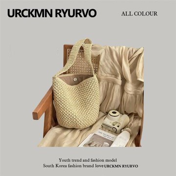 ZAR FENDEN法式編織包草編包女夏2025新款沙灘單肩藤編文藝水桶包