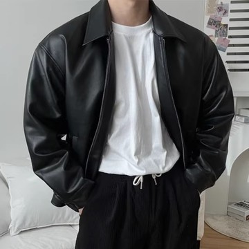 高級感秋冬款復古皮衣夾克男潮流韓版痞帥翻領寬鬆機車服男