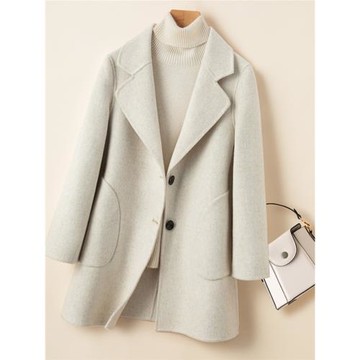 品牌新款秋冬雙面羊毛大衣女中長款西裝高端修身小個子羊毛呢外套