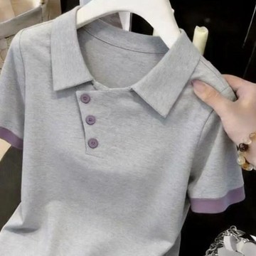 【台灣现貨】韓係POLO衫 小衆設計感上衣 短袖上衣 夏天短袖 女生上衣 短袖上衣 減齡上衣 短袖t恤 寬鬆t恤 女上衣