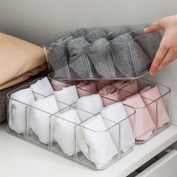 8格內衣褲襪子小物分隔收納盒(隔板可調節)-3入 單一規格