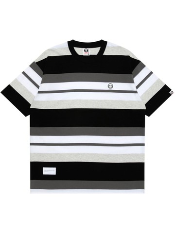AAPE BY *A BATHING APE® - logo-applique striped cotton T-shirt - men - Cotton - L - Black