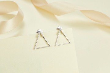 【PurpleMay Jewellery】純18K金三角形兩搭鑽石耳環耳釘訂製E020