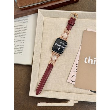 《台灣出貨》適用 APPLE WATCH 新年紅系列 真皮錶帶 S11 S10 SE3 46mm 45mm 女士錶帶