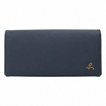 agnes b.-金b. logo 防刮皮革暗釦長夾(海軍藍)