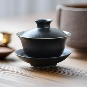 黑陶蓋碗單個陶瓷家用泡茶粗陶復古敬茶碗功夫茶具三才碗手工防燙
