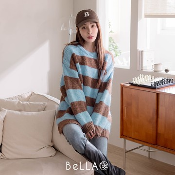 【秋冬新品】BeLLA  長版條紋針織上衣 藍色