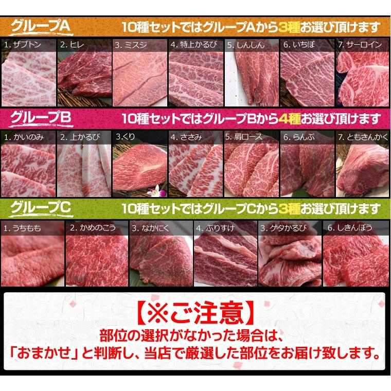 焼肉セット お取り寄せ 10種セット 600g(60g×10種)3〜4人前 牛肉 詰め合わせ 選べる 一頭盛り 国産黒毛和牛 A4 めす牛