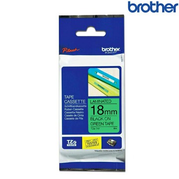 Brother兄弟 TZe-741 綠底黑字 標籤帶 標準黏性護貝系列 (寬度18mm) 標籤貼紙 色帶