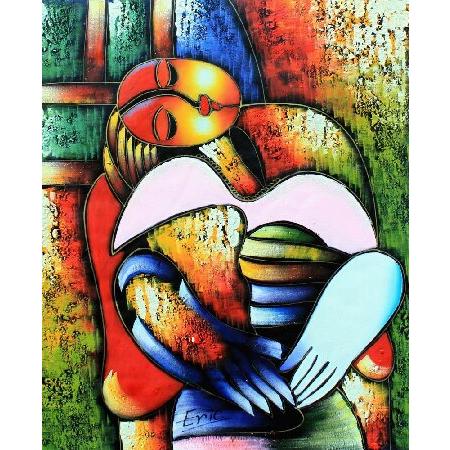 Cubism Impression Modern Art Deco, Handmade Oil Painting on Canvas, Hand Signed with Certificate of Authenticity, Size 20 X 24, A2Z Fine Arts, Stretch