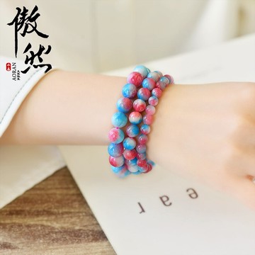 傲然糖果色玉髓手鏈 紅藍白玉唐三彩手鏈 清新甜美糖心彩玉手鏈