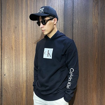 美國百分百【全新真品】Calvin Klein 連帽上衣 棉質 CK 帽T 長袖 上衣 logo 黑色 CD39