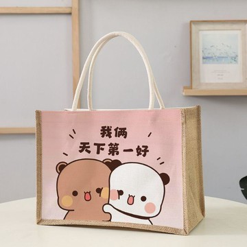 【臺灣-出貨】一二布布周邊可愛動漫麻布包亞麻包學生上學裝書大容量收納手提包5DKF