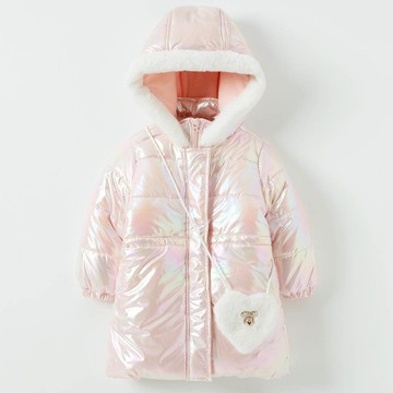 韓國 OZKIZ - (附包包)炫光內裡加絨科技羽絨防風連帽外套-粉