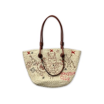 手繪怪獸部落手提草編包(XL)