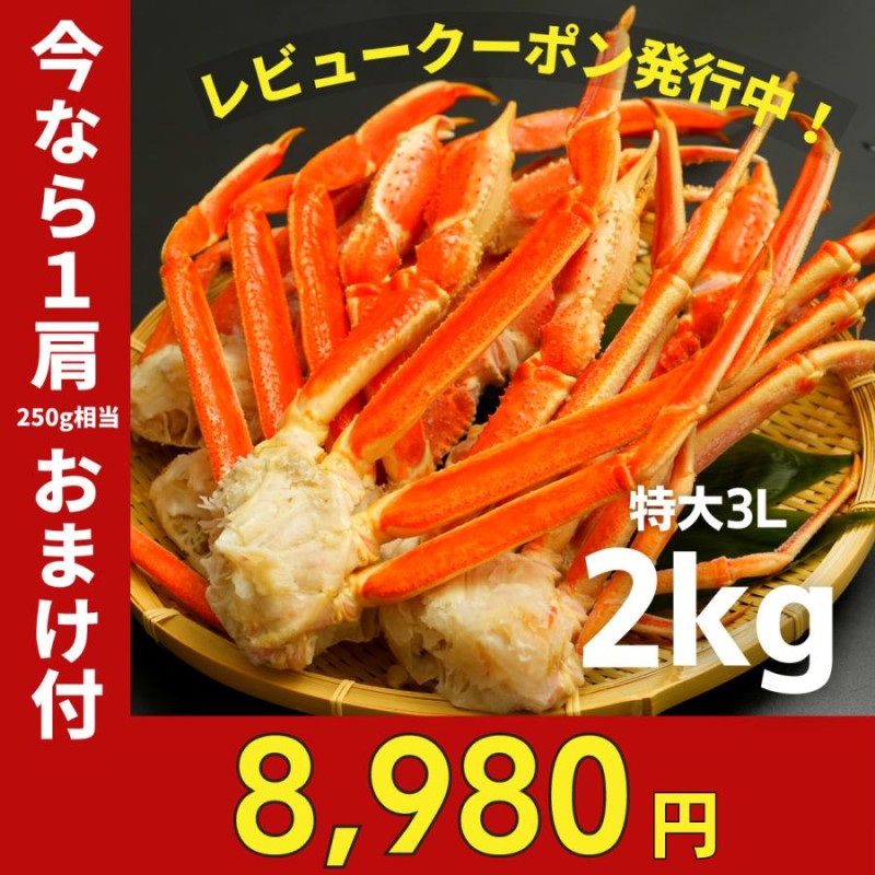 敬老の日 プレゼント ボイルずわいがに 脚 特大 山盛2kg 6-7肩/3-4人前