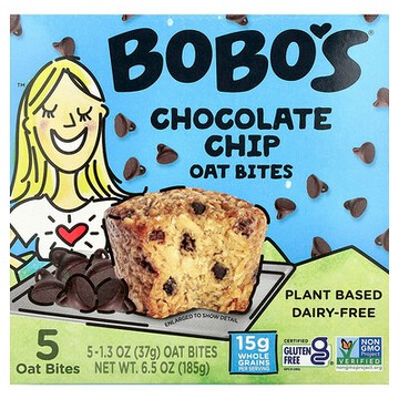 Bobo's Oat Bars, 巧克力碎燕麥零食，5 塊，每塊 1.3 盎司（37 克）
