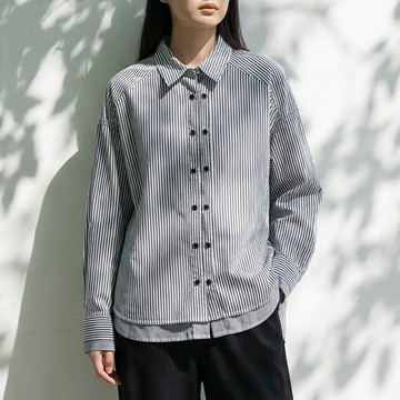 條紋翻領雙門襟寬鬆襯衫284027