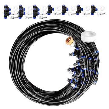 AHOYE 戶外噴霧冷卻系統 附10顆噴霧頭 10m 庭院降溫神器 節水環保  黑色  1條