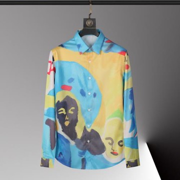 潮牌男裝全身人臉油畫立體印花男長袖襯衫修身免燙發型師高街襯衣