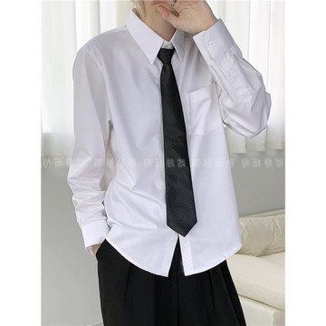 YM白色襯衫男長袖上衣春秋垂墜高級感日系少年感正裝襯衣cleanfit