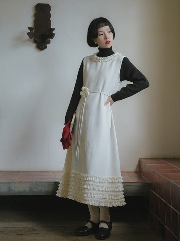 流光白 提花無袖洋裝 暗紋提花面料復古百搭長裙