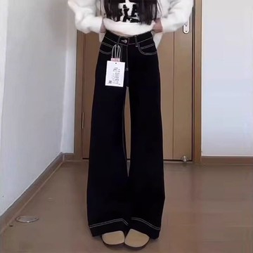 衣時尚 牛仔長褲 寬褲 寬褲 拖地褲 中大尺寸 S-4XL新款闊腿牛仔褲女直筒褲高腰梨形遮胯百搭長褲-7739.