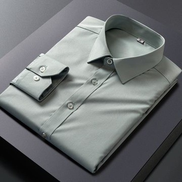 春秋透氣竹纖維長袖襯衫男純色商務休閑彈力免燙內搭中年冰絲襯衣