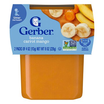 Gerber, 香蕉胡蘿蔔芒果，第 2 階段輔食，2 包，每包 4 盎司（113 克）