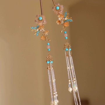 原創 序春詞 粉晶燒藍重工流蘇發簪春天漢服配飾百搭仙氣古風配飾 z8093