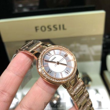 FOSSIL 化石女錶 36mm 金色圓形精鋼錶殼 白色簡約, 羅馬數字, 中三針顯示錶面款 FS00132