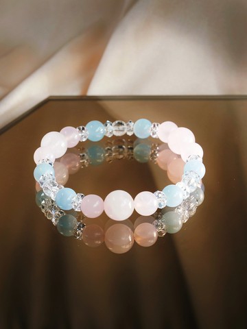 川 | 海藍寶 薔薇石英粉晶 開運白水晶手珠手鍊 日本手作