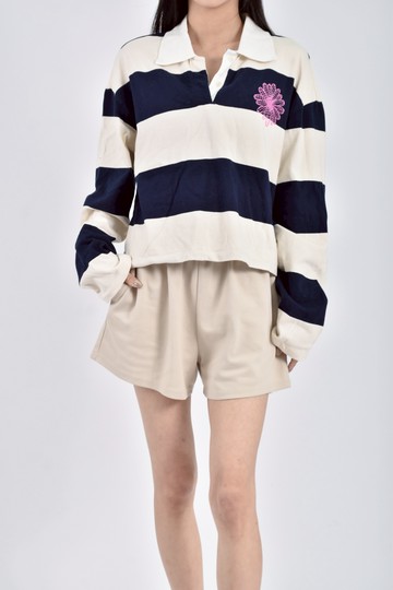 (L) mardi mercredi質感棉質長袖條紋純棉藍色長袖上衣