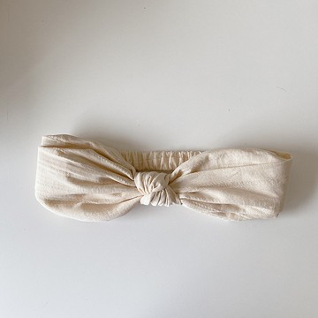 奶油色的洋裝 緹花 日系 米杏 雙層單扭結髮帶 ggoomstudio