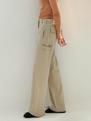 MANNON slim-wide fit cotton carpenter pants_Taupe Beige