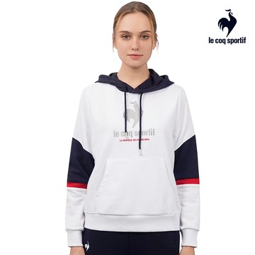 【LE COQ SPORTIF 法國公雞】男女款白色潮流生活連帽T恤LWS23832