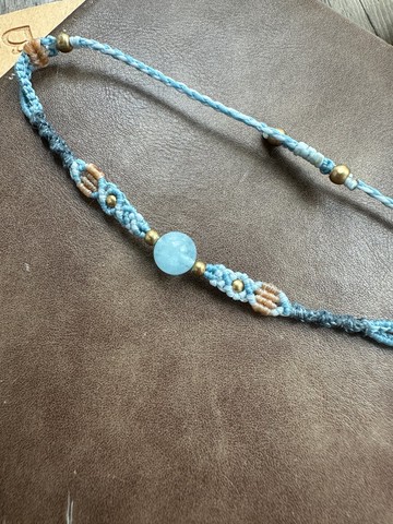 BB122 民族風 蠟線編織 海藍寶珠 手環 (可調長度)